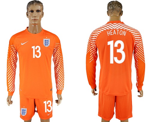 England #13 Heaton Orange Long Sleeves Goalkeeper Soccer Country Jersey